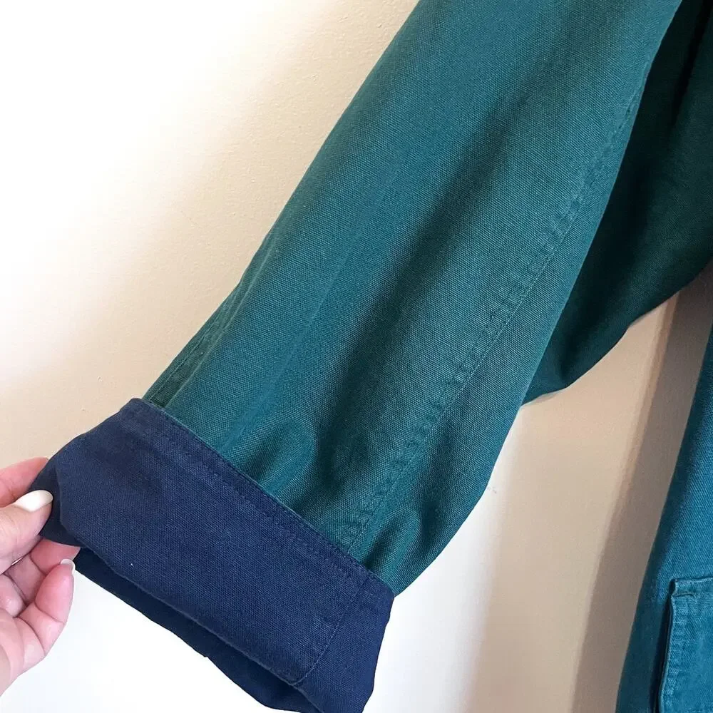 Vintage 90s Chore Barn Mens Jacket Size XL Blue Green Reversible Corduroy Collar